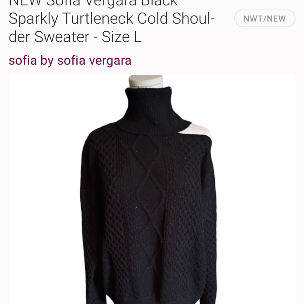 Sofia by Sofia Vergara Sparkly Black Cold Shoulder Turtleneck
